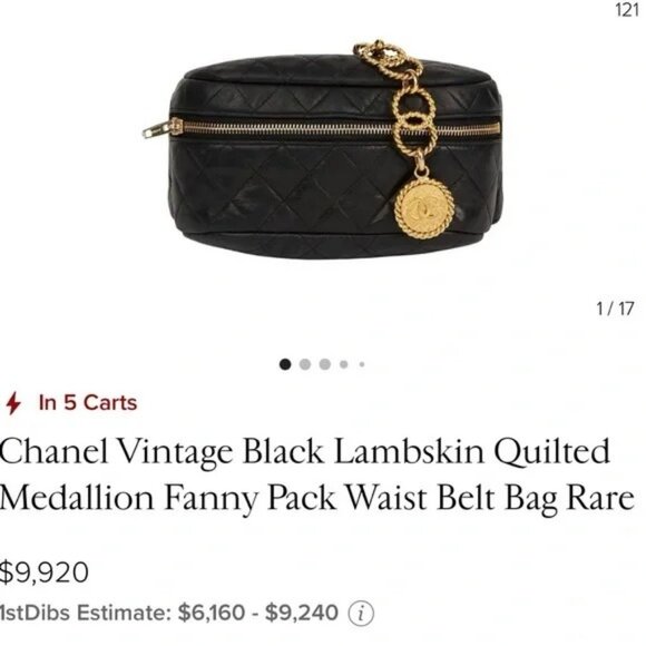 Authentic RARE CHANEL 1991 runway black chain medallion bum bag waist bag - Picture 1 of 13